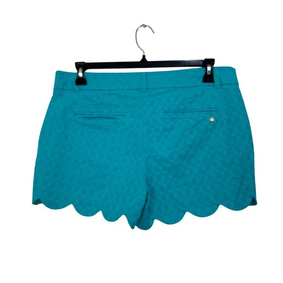 Crown & Ivy Womens Scalloped Hem Aqua Shorts Size 12 Shelby Cotton/Spandex - Picture 2 of 9